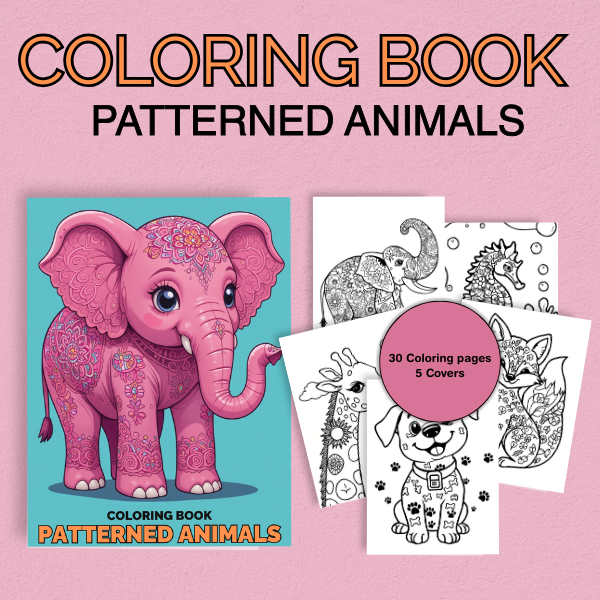 Patterned animals coloring book | Printable digital book