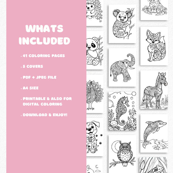 Patterned animals coloring book | Printable digital book
